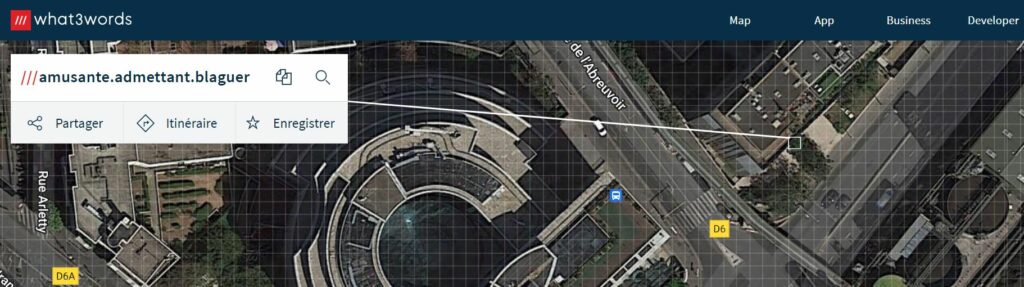 Capture d'écran de l'application what3words